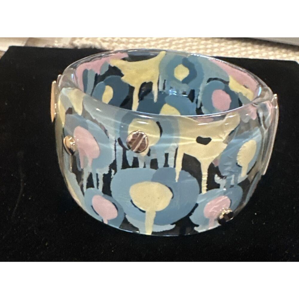 Alexis Bittar Liquid Lucite Wide Width Hinged Bangle Bracelet Hand Painted EUC